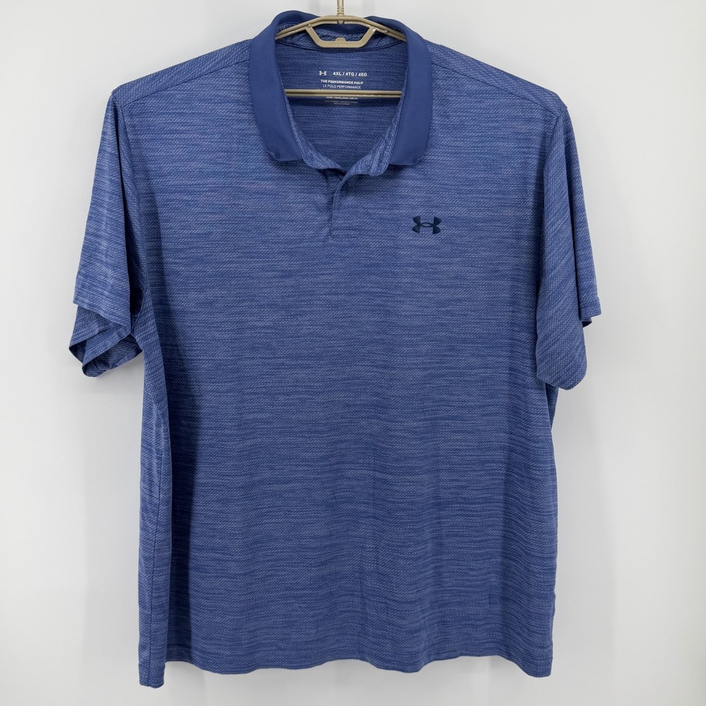 Under Armour Mens 4XL Blue Heathered Performance Golf Polo Shirt Short Sleeve